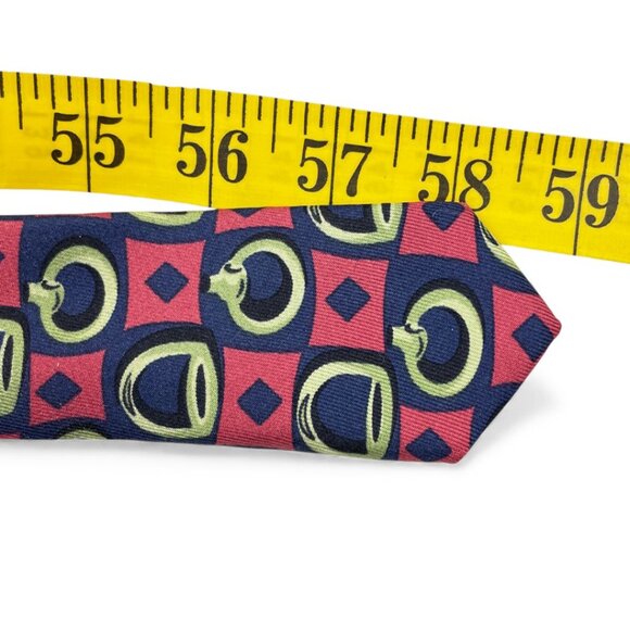 Gucci Silk Tie Italy Made Vintage Horsebit Pink Blue Geometric Horse Equestrian - Picture 9 of 9